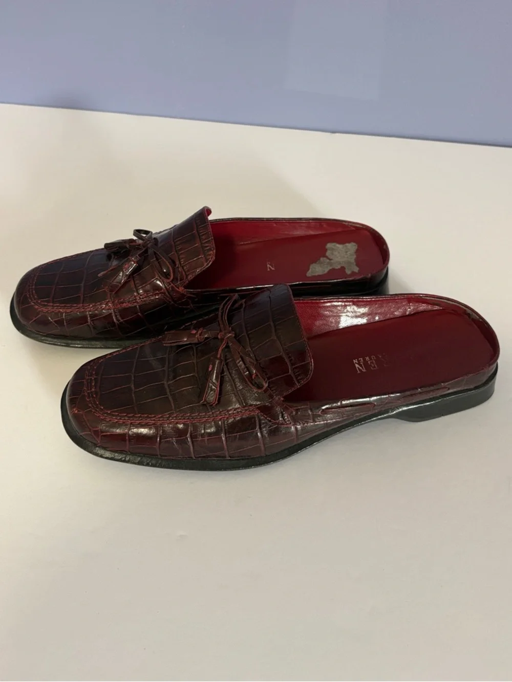Lauren Ralph Lauren Lissette Burgundy Croc-Embossed Leather Slip-On Loafers